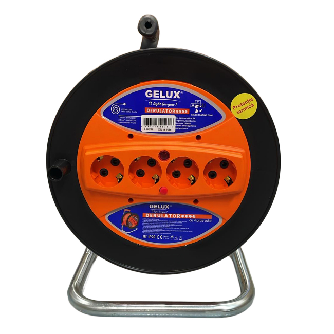 Prelungitor 20m 4 prize 3x2.5mm derulator termocupla Gelux GL-DR4E2520 CNN51355