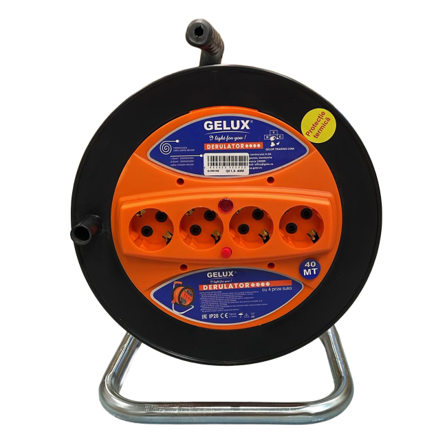 Prelungitor 40m 4 prize 3x1.5mm derulator termocupla Gelux GL-DR4E1540 CNN51356