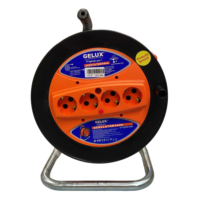 Prelungitor 50m 4 prize 3x1.5mm derulator termocupla Gelux GL-DR4E1550 CNN51357