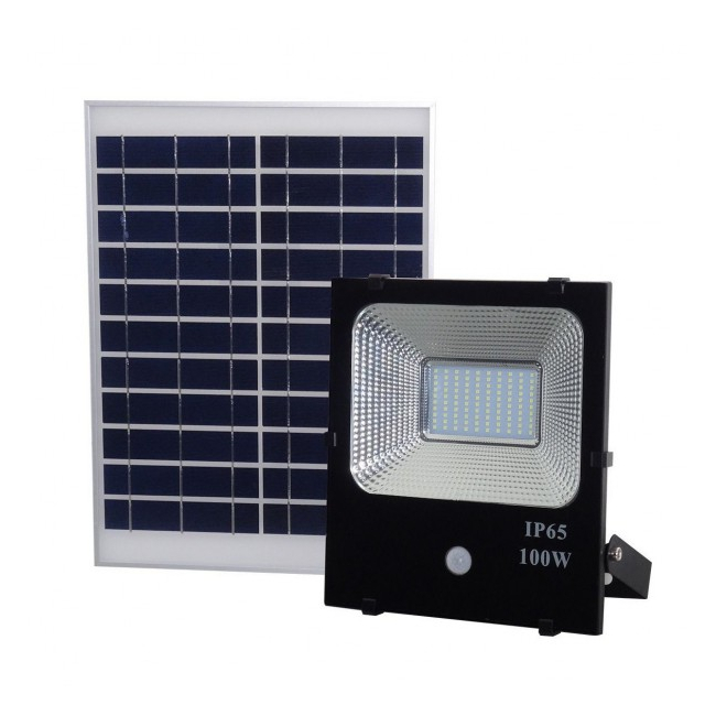 Proiector LED 100W Alb Rece cu Panou Solar si Senzor de Miscare WT