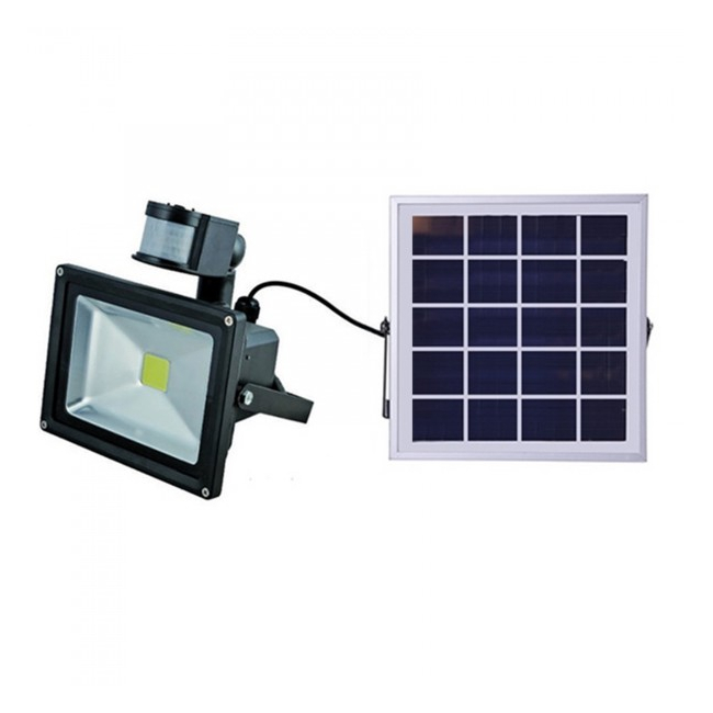 Proiector LED 20W Alb Rece cu Panou Solar si Senzor de Miscare