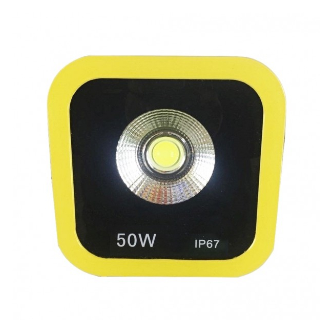 Proiector LED 50W Alb Rece 220V Rama Galbena