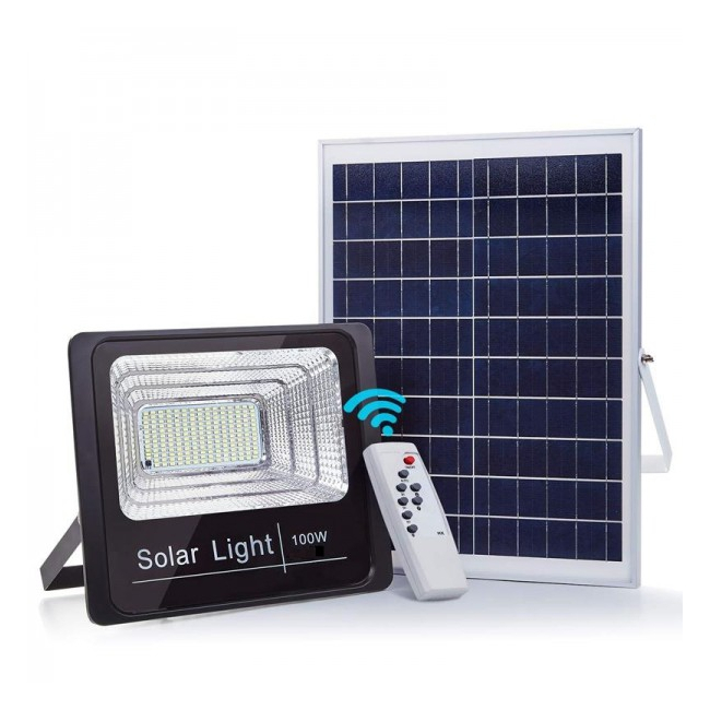 Proiector LED SMD 100W Alb Rece cu Panou Solar si Telecomanda IP66 WT