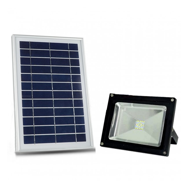 Proiector LED SMD 5050, 10W cu Panou Solar Alb Rece