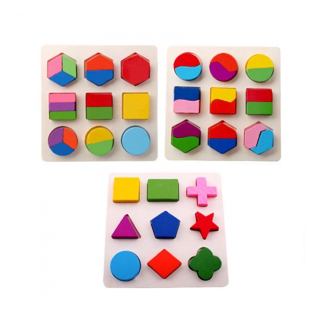 Puzzle 3D Educativ Copii o Plansa Forme Geometrice din Lemn