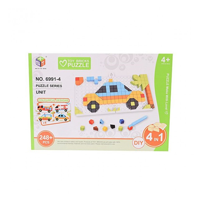 Puzzle 3D Educativ Copii 4in1 cu Masinute Toy Bricks 69914