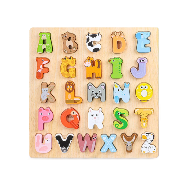 Puzzle Alfabet Copii Ilustrat cu Piese Mari din Lemn Kabi 0088 CWT