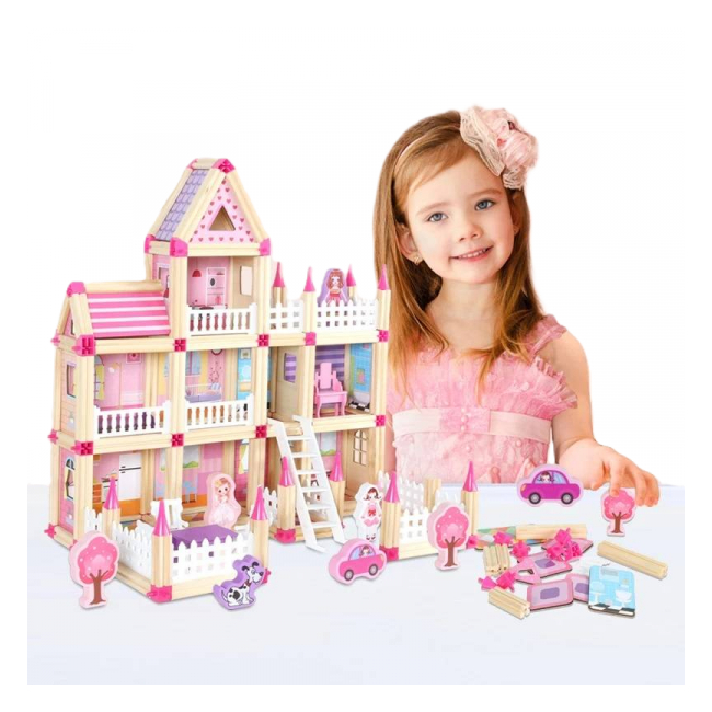 Puzzle asamblare Casuta Printesei 298 piese din lemn BLLN-3775 CWT
