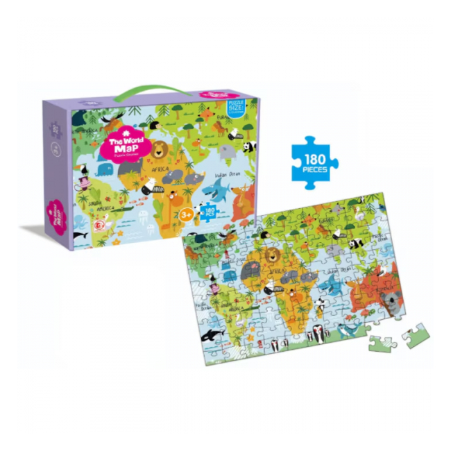 Puzzle educational cu harta lumii 180 piese pentru copii 29x23x6cm 88288 CWT