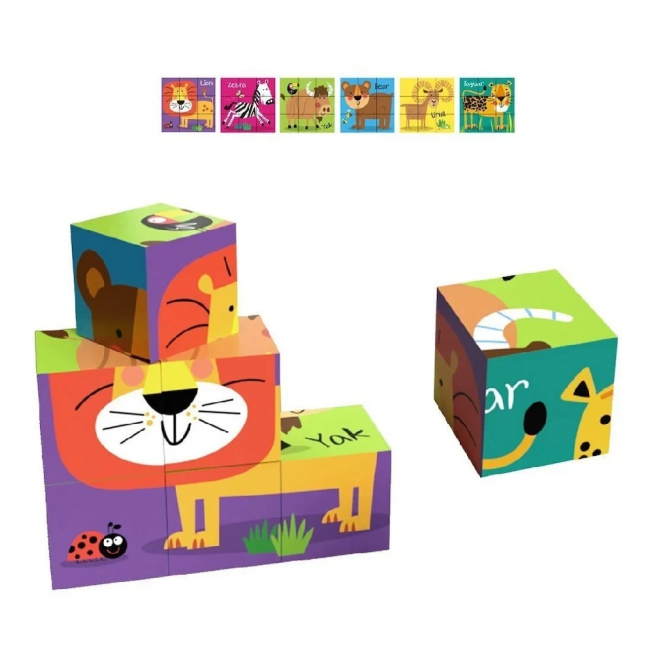 Puzzle educativ format din 9 cuburi 6in1 Animale 88693 CWT