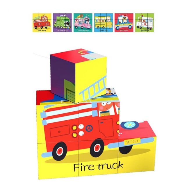 Puzzle educativ format din 9 cuburi 6in1 Vehicule 88696 CWT