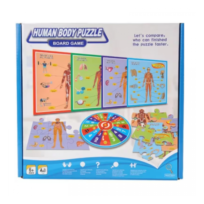 Puzzle magnetice Parti ale corpului uman 4 carduri 30x20x25cm Albastru 5077 CWT