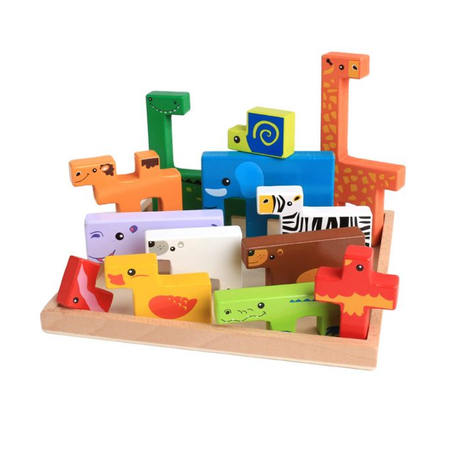 Puzzle copii tetris din lemn 13 Animale colorate 000019 CWT