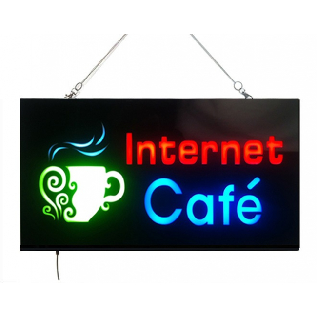 Reclama Luminoasa cu LEDuri tip Caseta Neon Internet Cafe 24x44cm