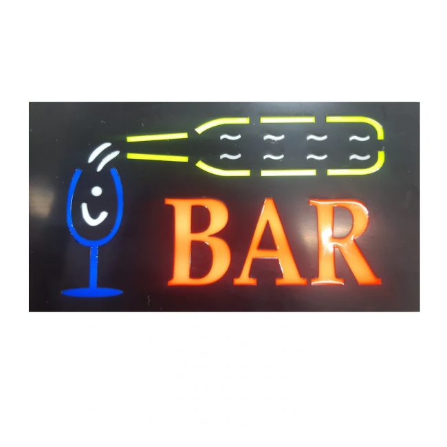 Reclama Luminoasa Interior BAR Neon Animat Sticla si Pahar 50x25cm KNH