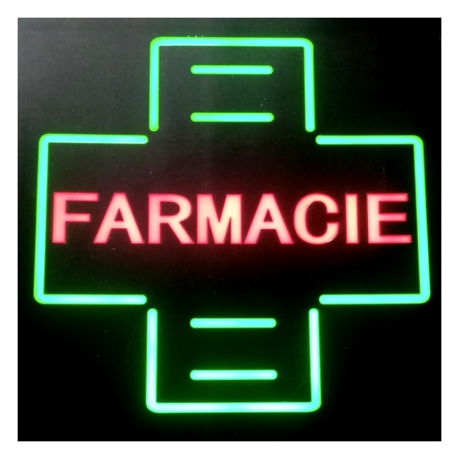 Reclama Luminoasa Panou LEDuri Caseta Neon Cruce Farmacie 48x48cm KNH