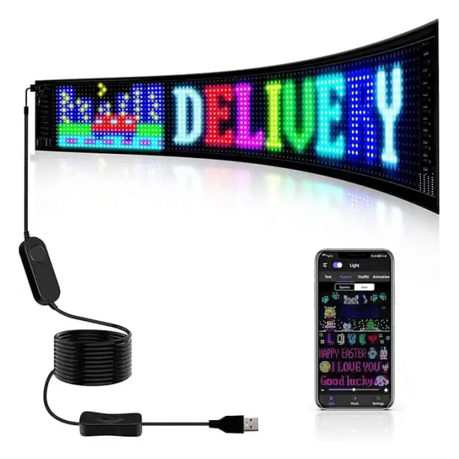 Reclama Luminoasa RGB LED 39x10.7cm Control apicatie USB Mesaj derulat personalizat SNH