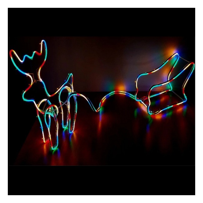 Ren de Craciun cu Sanie 47x125cm Furtun Neon Flex LEDuri Multicolore NMG