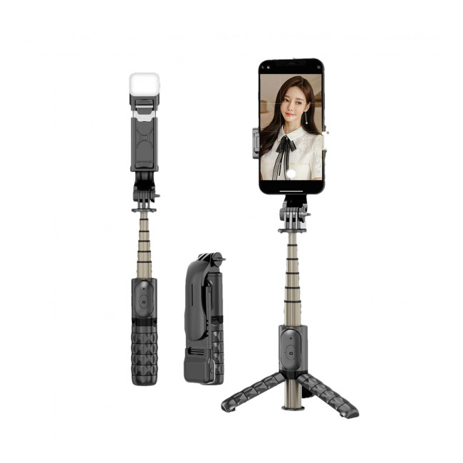 Selfie Stick cu Trepied cu Telecomanda Bluetooth si LED Andowl Q10S