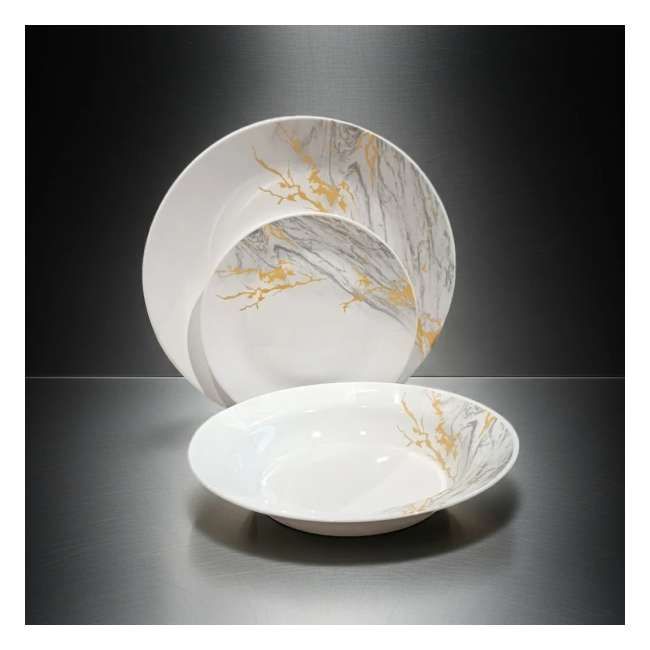 Serviciu de Masa 3x6piese 18 Farfurii Opal Rotund Model Gold Marble DNC65474