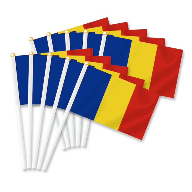 Set 10 Steaguri tricolor Romania textile bat plastic 20x28cm BRP