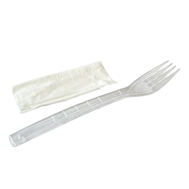 Set 100 Furculite de Unica Folosinta din Plastic cu Servetel CNN52248