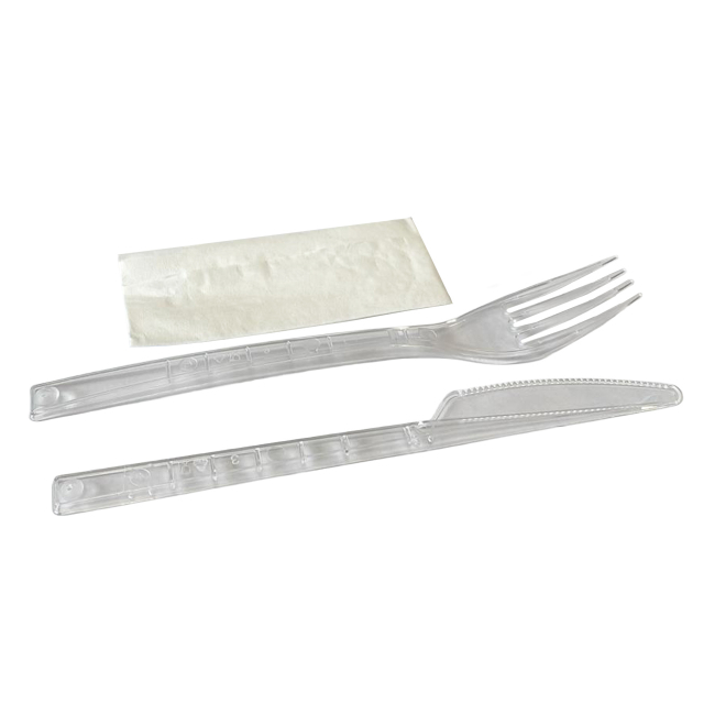 Set 100 Furculite si Cutite de Unica Folosinta din Plastic cu Servetel CNN52246