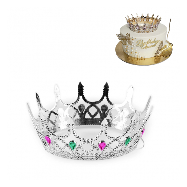 Set 12 Coronite Plastic Argintiu de Printesa Decorative pentru Tort D15cm