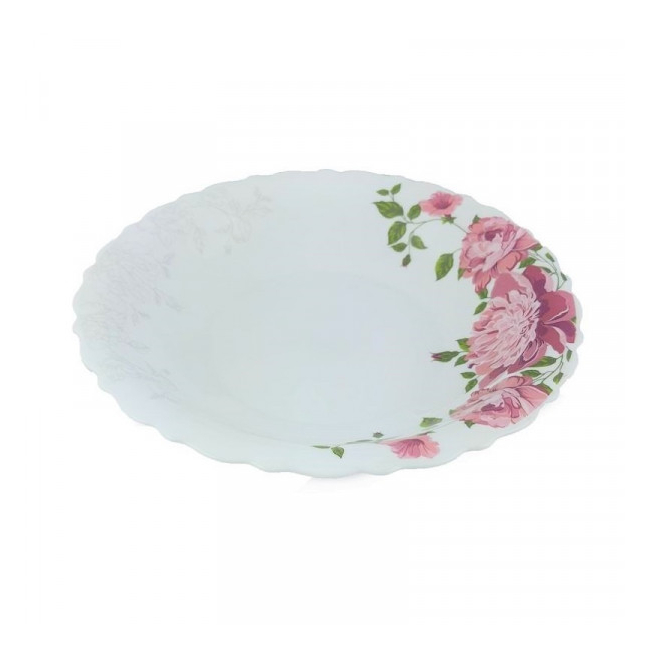 Set 12 Farfurii Adanci Opal Alb Model Bujori Decor 23cm V225/400 DNC42481