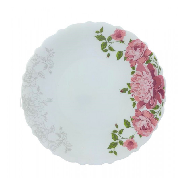 Set 12 Farfurii Intinse Opal Alb Model Bujori Decor 27cm V250/400 DNC42483