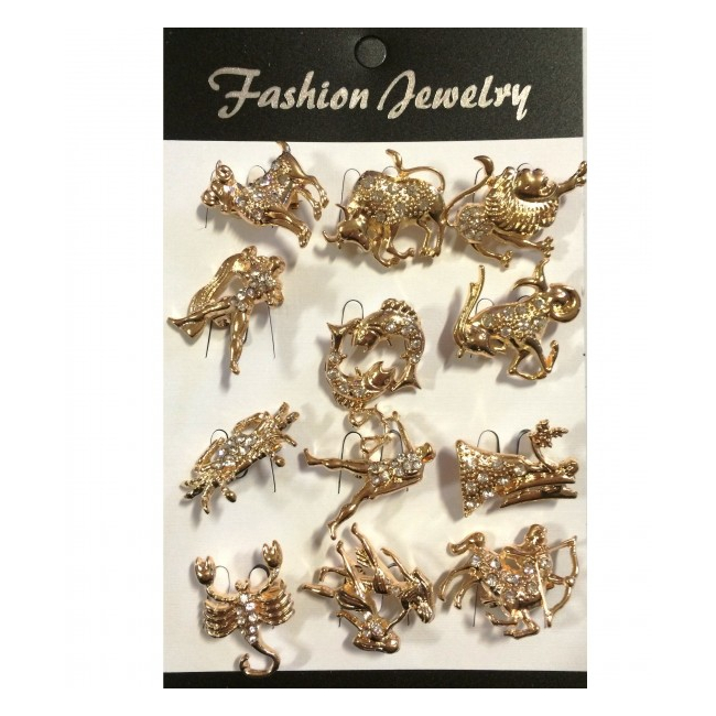 Set 12 Martisoare 1 Martie tip Brose aurii Zodiac