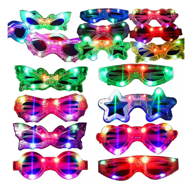 Set 12 Ochelari Colorati Disco Party LED Luminosi cu Baterii