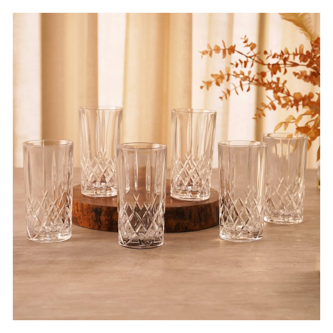 Set 12 Pahare Sticla 300ml Morano Highball GOLD GLASS ROMBURI DNC58975