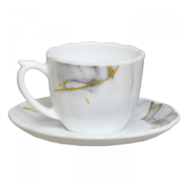 Set 12 Piese 6 Cesti 190ml 6 Farfurioare Opal Gray Cafea GY12 DNC57075