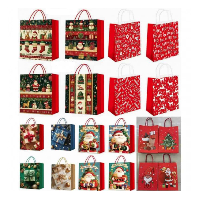 Set 12 Pungi Carton de Craciun DIV.Modele 26x32x10cm SD-80041 WEI DNC54240