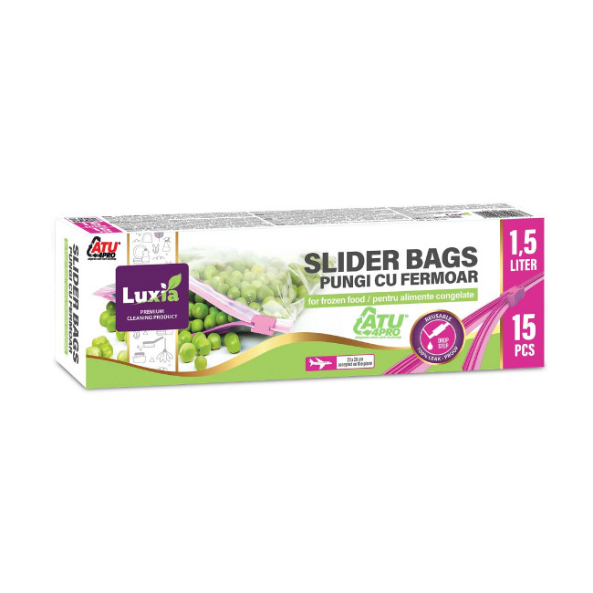 Set 15 Pungi alimentare Luxia cu Fermoar Slide 1.5l 20x20cm DNC63481