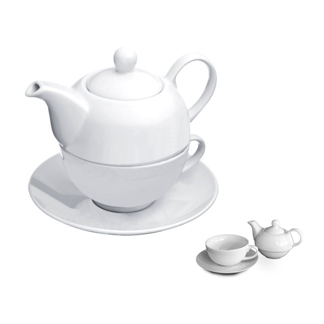 Set 24 Ceainice Cesti Farfurii din Ceramica Alba Tea for One Harmony
