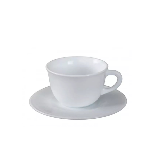 Set 24 Cesti Cafea 200ml cu 24 Farfurioare Opal Albe ArtCraft