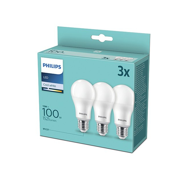 Set 3 Becuri cu LED Philips A67 13W 100W E27 CW 4000K 1521LM MNR9836