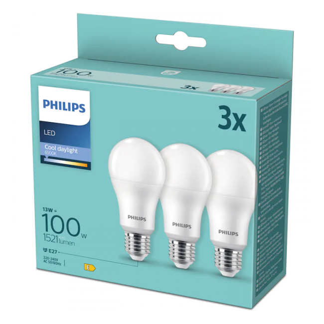 Set 3 becuri LED Philips A67 E27 13W 230V 6500K MNR5221