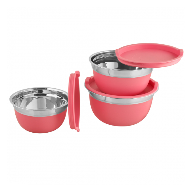 Set 3 boluri din INOX cu capace plastic 18,16,14cm Grunberg IGR2435