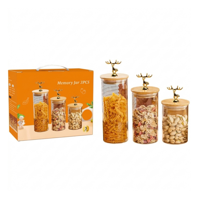 Set 3 Borcane Condimente Sticla 530/700/880ml Wei A16516 DNC68114