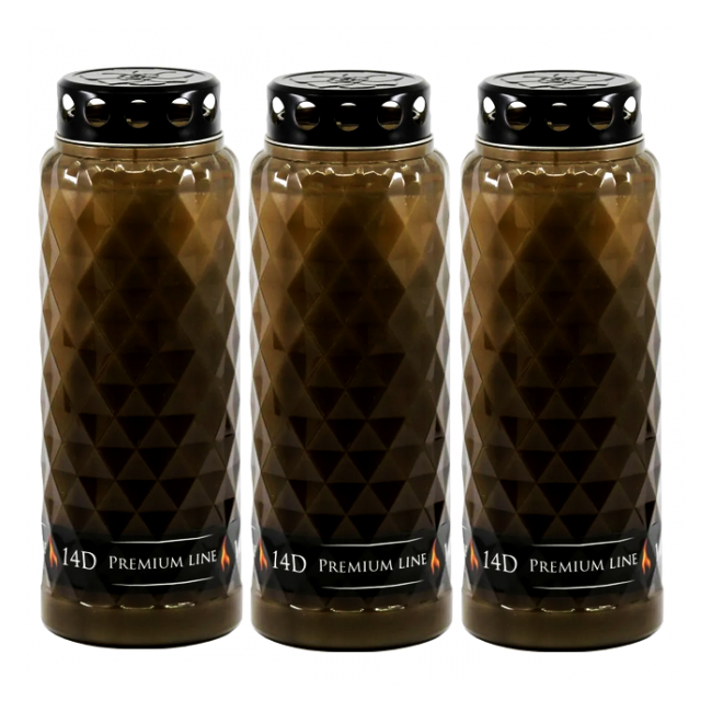 Set 3 Candele 14 zile Premium Line 14D cu Capac 3x336H Maro Fumuriu DNC56530