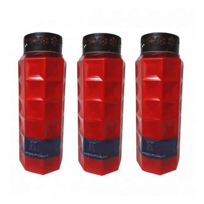Set 3 Candele Premium 5 zile cu Capac K5 3x120H Rosii