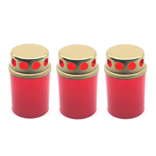Set 3 Candele Plastic cu Capac 12h Bispol V1-30 A3 Rosu 5x8cm CNN831