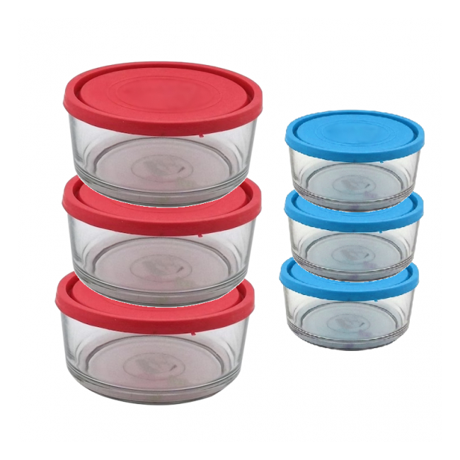 Set 3 Caserole Rotunde Sticla cu Capace 450ml Kitchen 12 DNC51356