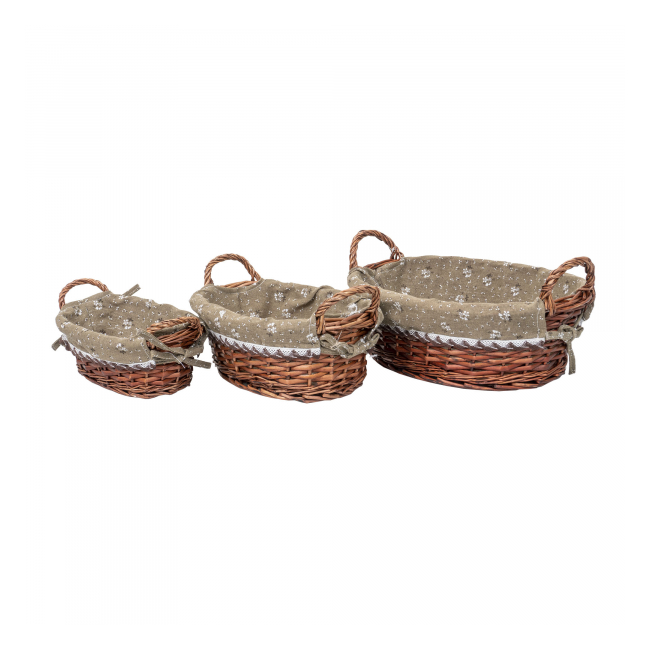 Set 3 cosuri de rachita ovale manere maro inchis material textil Zilan ZTS8429