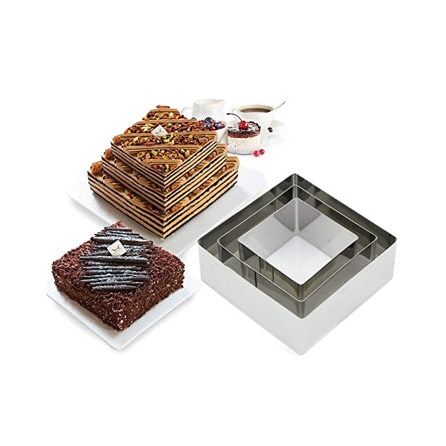 Set 3 Inele Forme INOX Patrat Copt Tort Multietajat 10cm 15cm 20cm