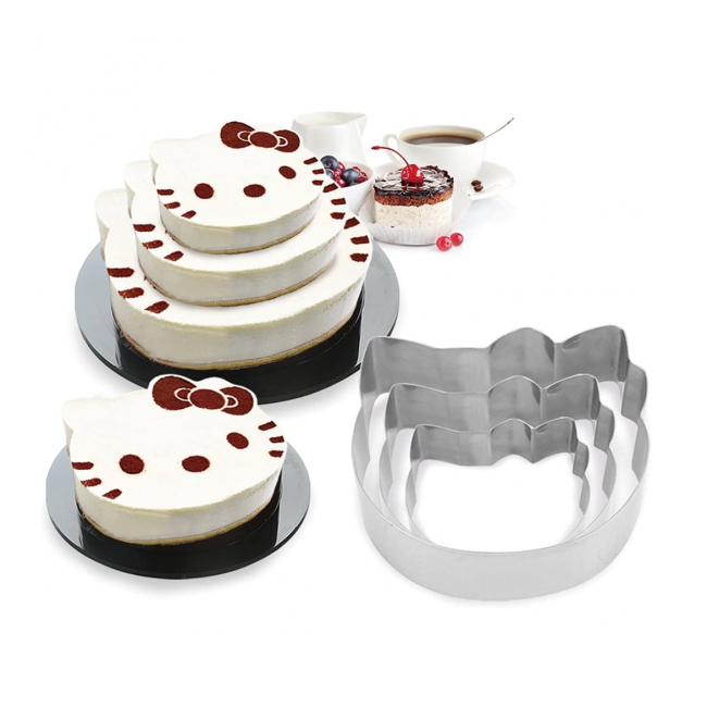 Set 3 Inele Forme INOX Pisicute Copt Tort Multietajat 10cm 15cm 20cm