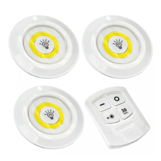 Set 3 Lampi COB LED 9x2.2cm 3W pe Baterii, cu Telecomanda